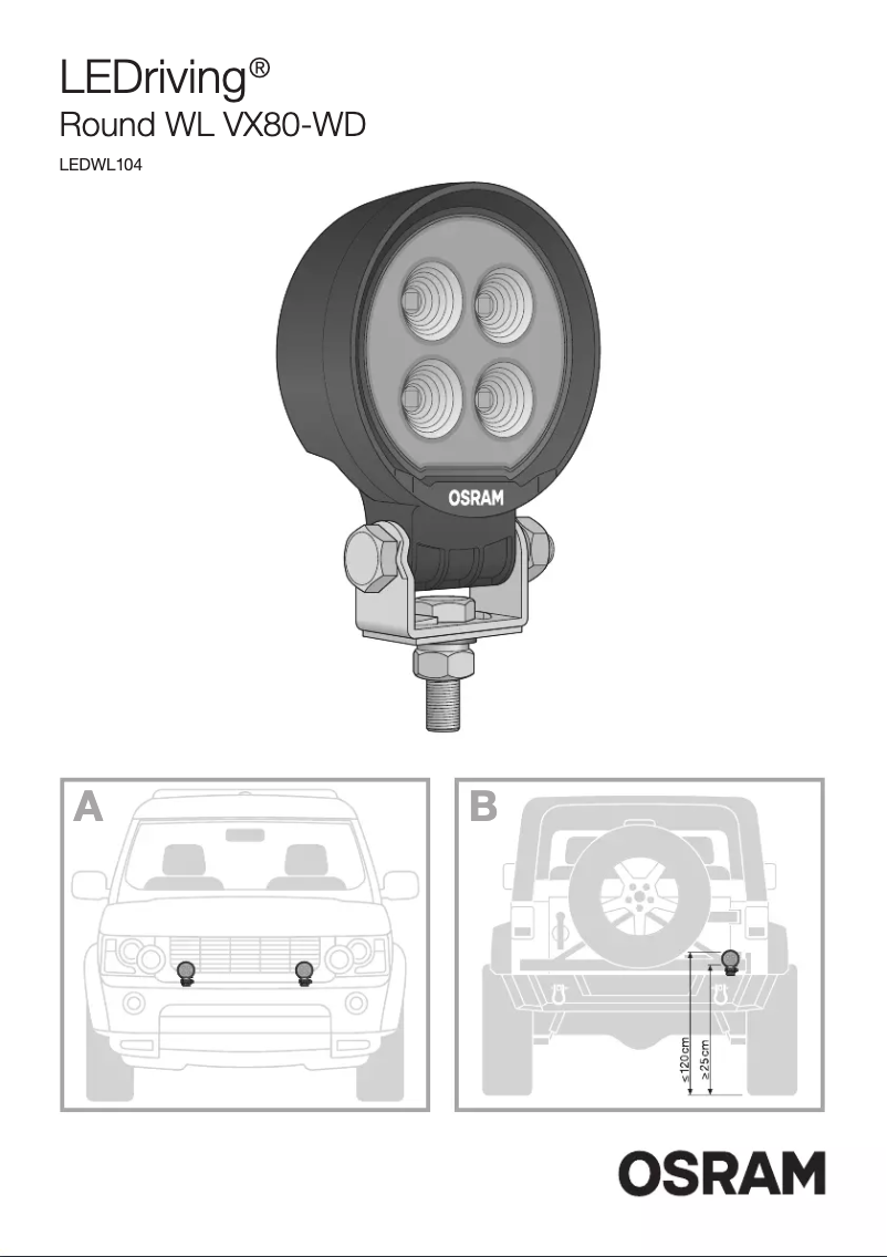 Page 1 de la notice Instructions / montage Osram LEDriving Round WL VX80-WD