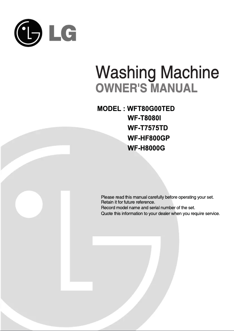 Page 1 de la notice Manuel utilisateur LG WF-HF800GP