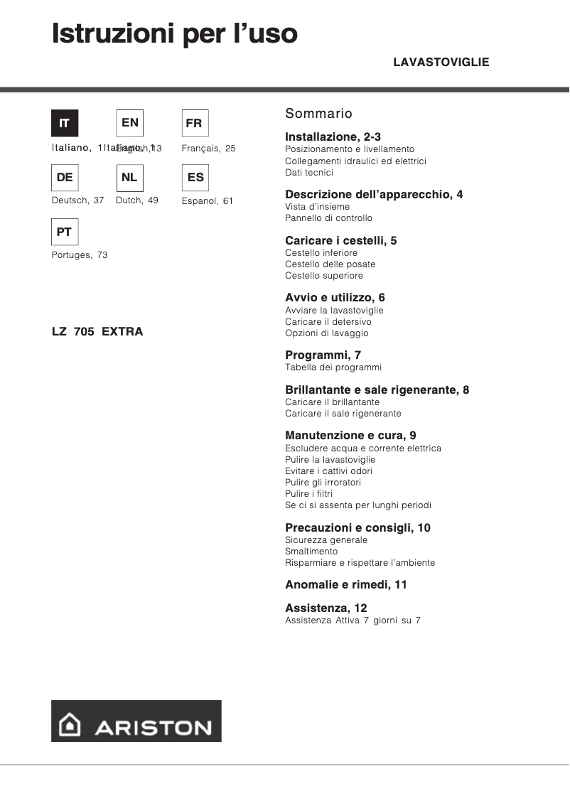 Page n°1 - Manuel utilisateur Ariston Thermo LZ 705 Extra