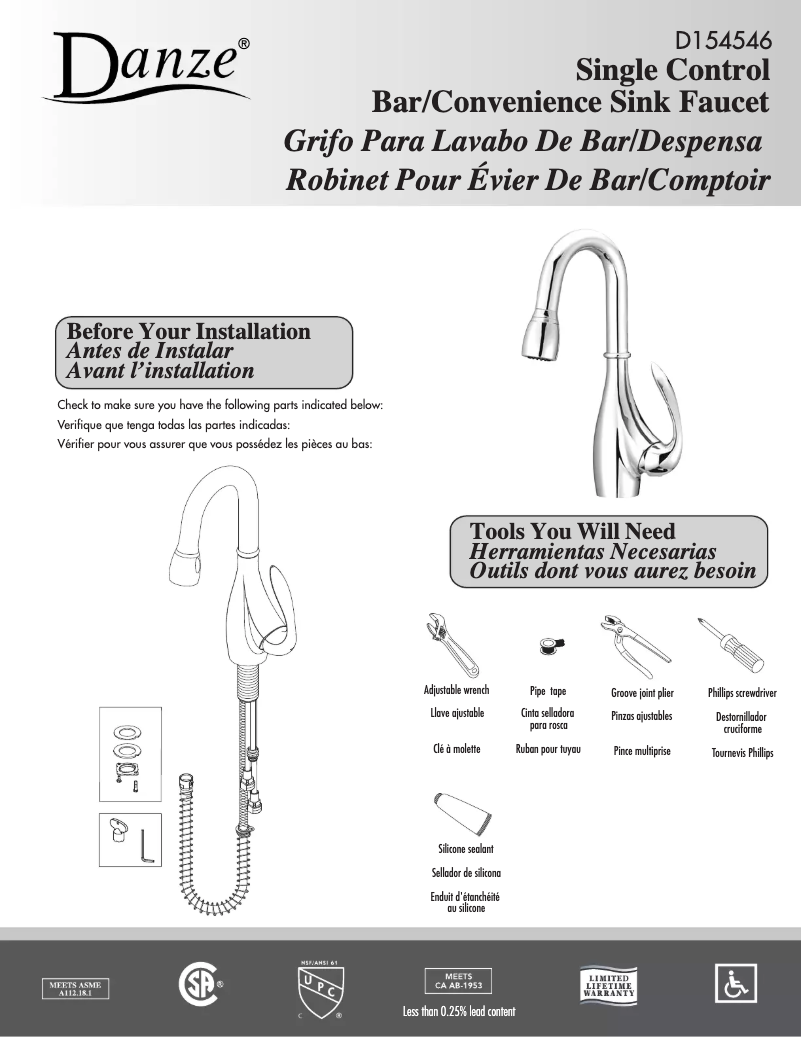 Page n°1 - Manuel utilisateur Danze D154546