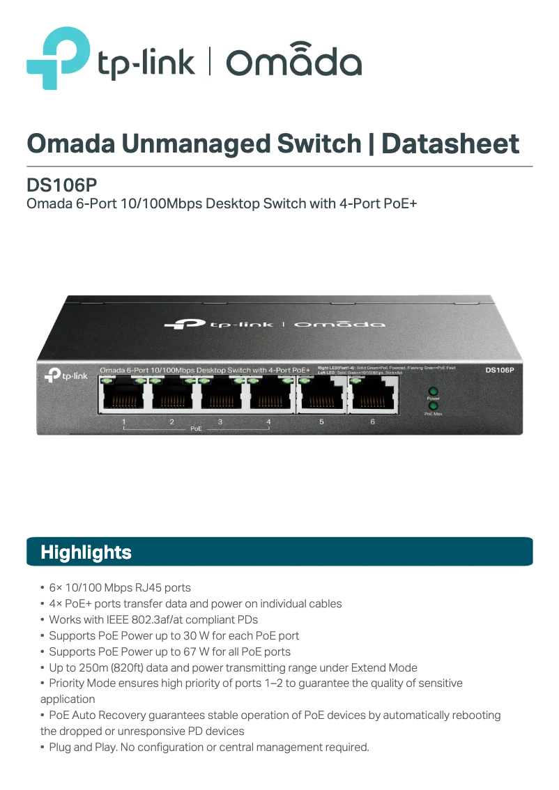 Page n°1 - Fiche technique TP-Link Omada DS106P