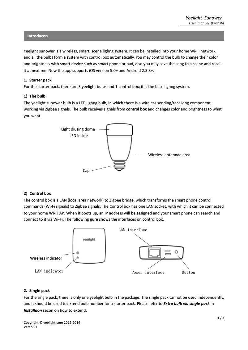 Page 1 de la notice Manuel utilisateur Xiaomi Yeelight Sunflower