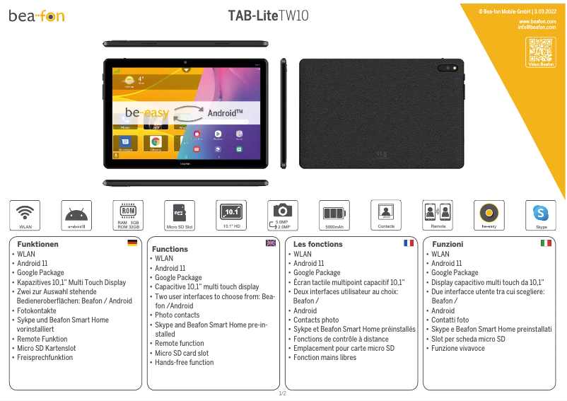 Image de la première page du manuel de l'appareil TAB Lite TW10