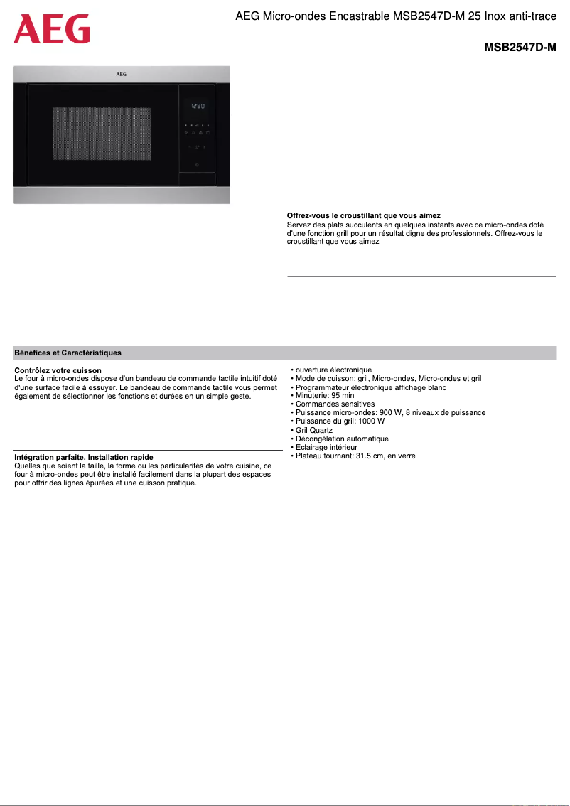 Page n°1 - Fiche technique AEG MSB2547D-M