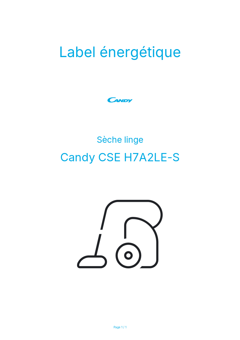 Page n°1 - Label énergétique Candy CSE H7A2LE-S