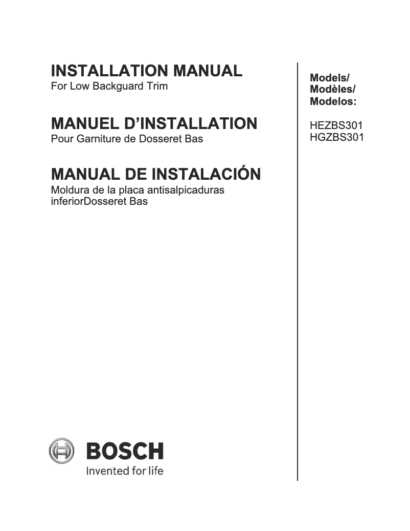 Page n°1 - Guide d'installation Bosch HEZBS301
