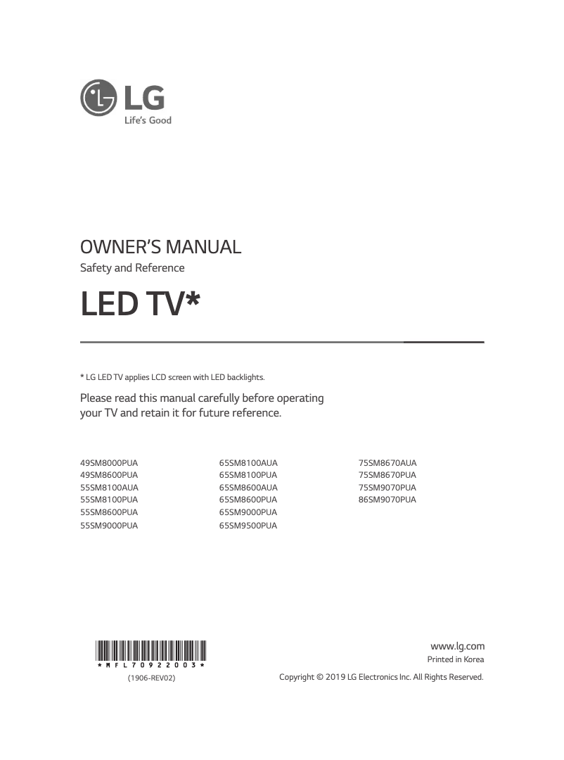 Page 1 de la notice Manuel utilisateur LG 49SM8600PUA