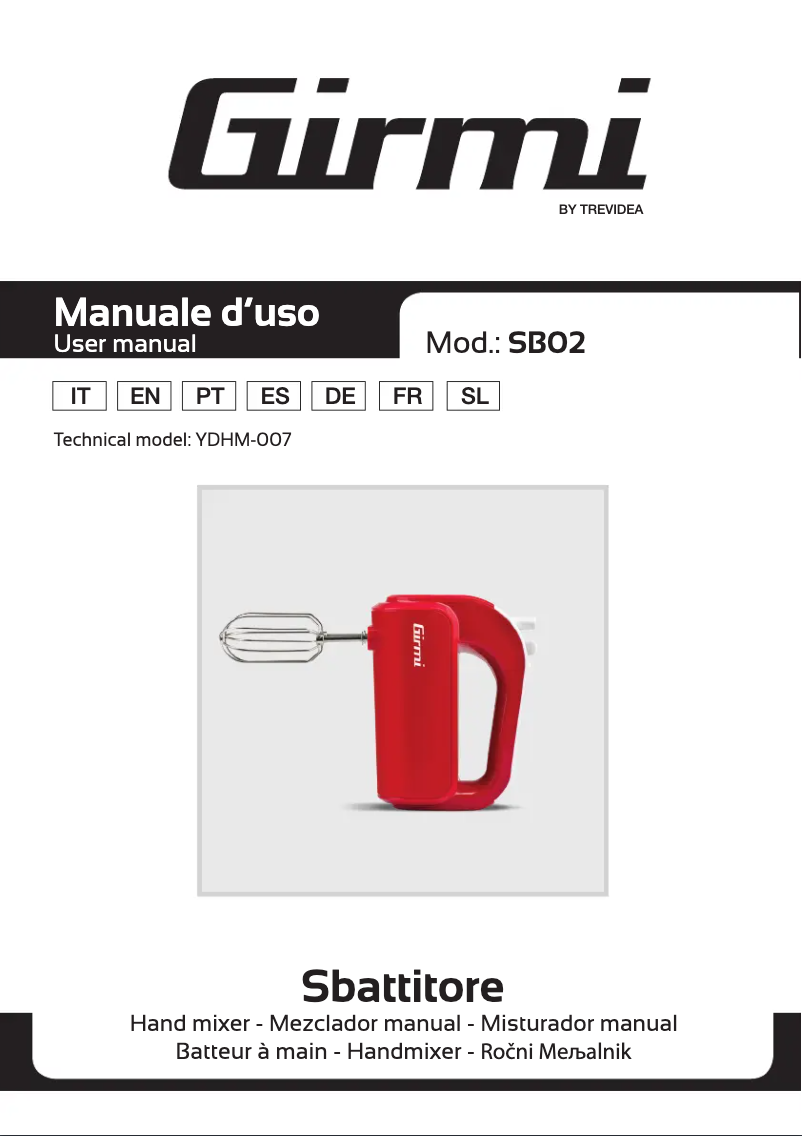 Page 1 de la notice Manuel utilisateur Girmi Sbattitore SB0202