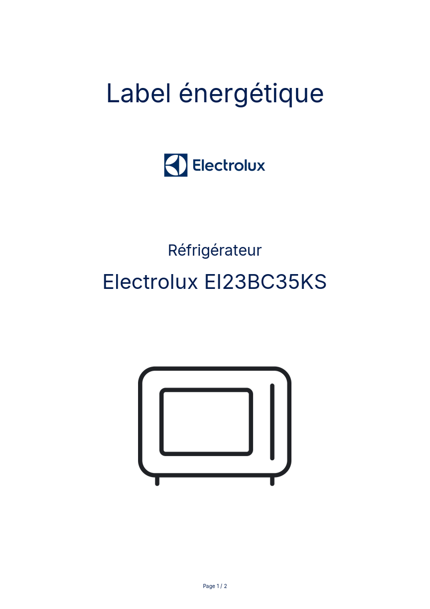 Page n°1 - Label énergétique Electrolux EI23BC35KS