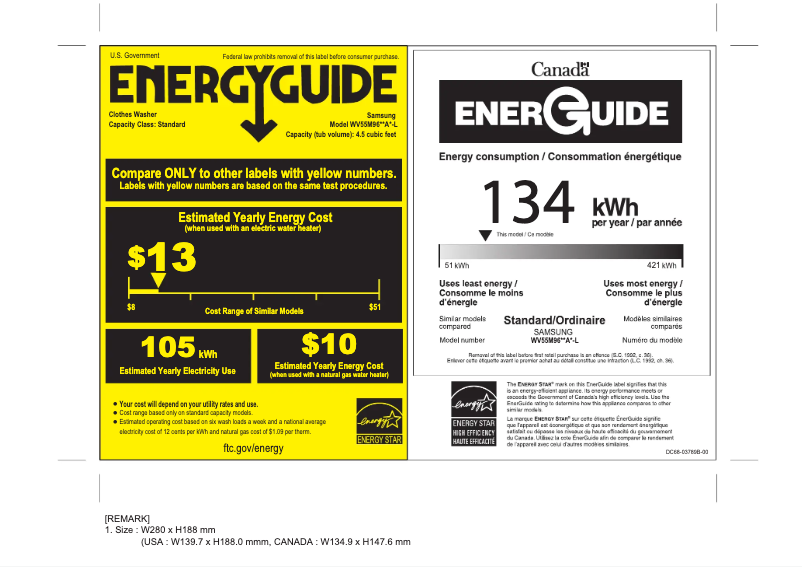 Page n°1 - Label énergétique Samsung WV55M9600
