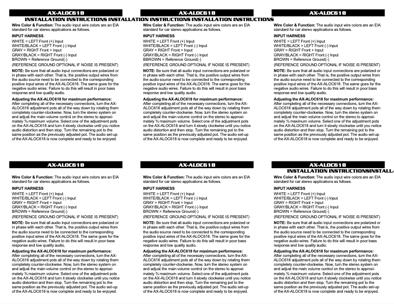 Page 1 de la notice Manuel utilisateur Axxess AX-ALOC618
