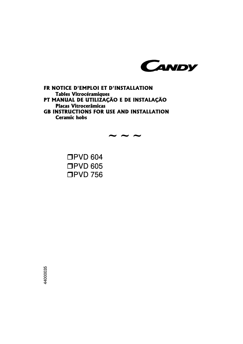 Page 1 de la notice Manuel utilisateur Candy PVD605