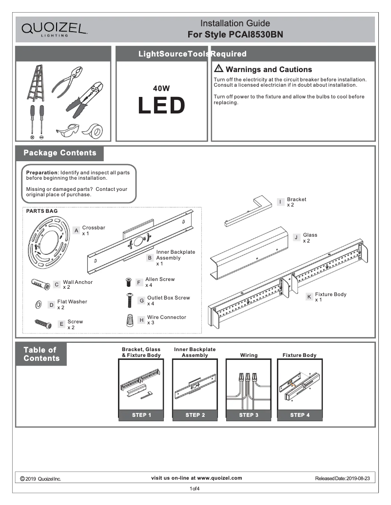 Page n°1 - Manuel utilisateur Quoizel Allison PCAI8530BN