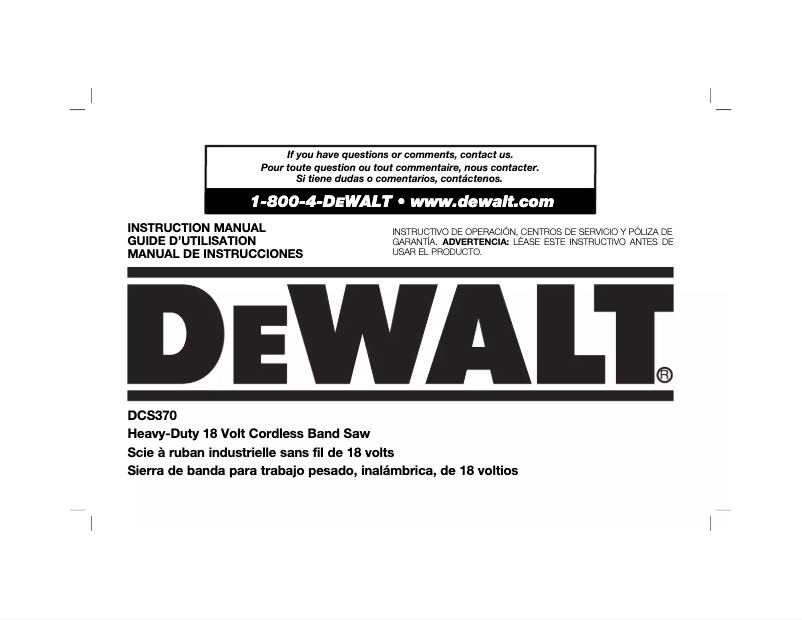 Page 1 de la notice Manuel utilisateur DeWalt DCS370B