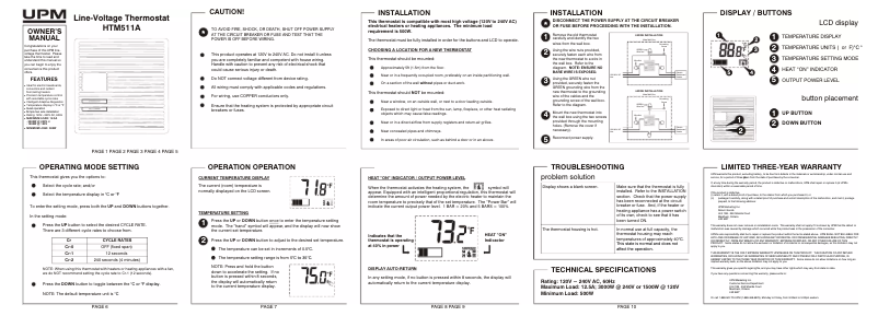 Page 1 de la notice Manuel utilisateur UPM HTM511A
