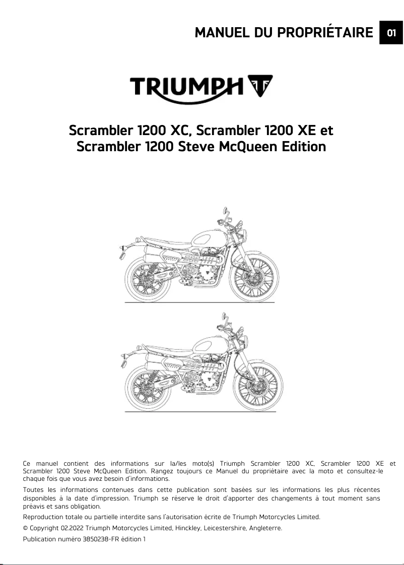 Page 1 de la notice Manuel utilisateur Triumph Scrambler 1200 Steve McQueen Edition (2022)