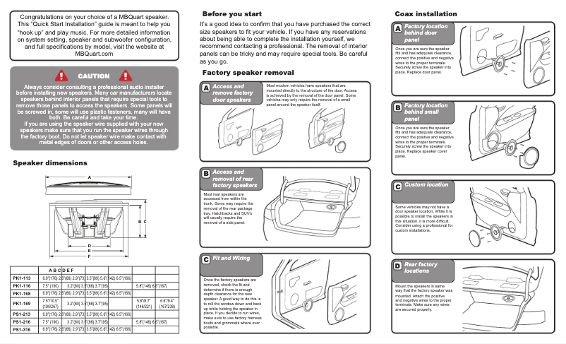 Page 1 de la notice Guide de démarrage rapide MB Quart PS1-213