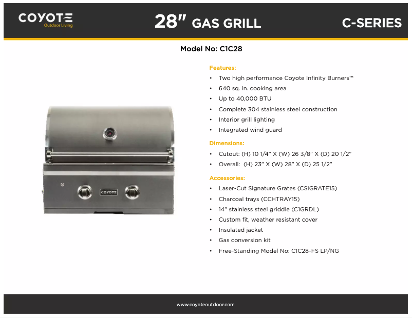 Page 1 de la notice Fiche technique Coyote C1C28LP