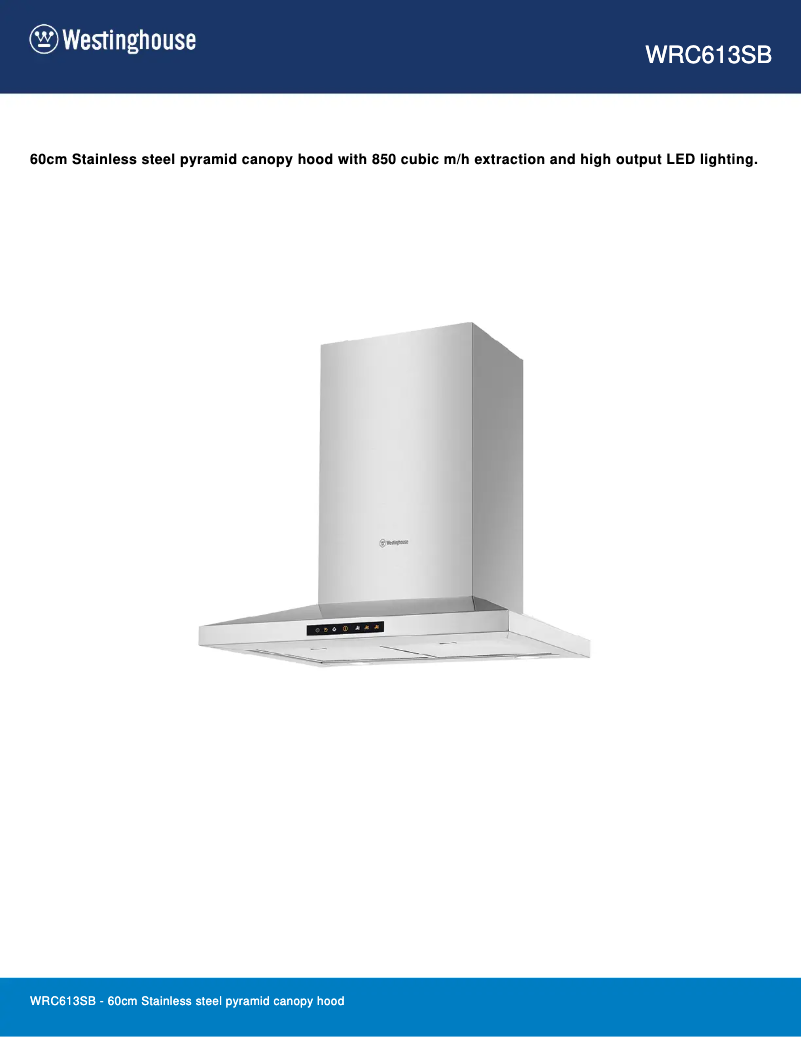 Page 1 de la notice Fiche technique Westinghouse WRC613SB