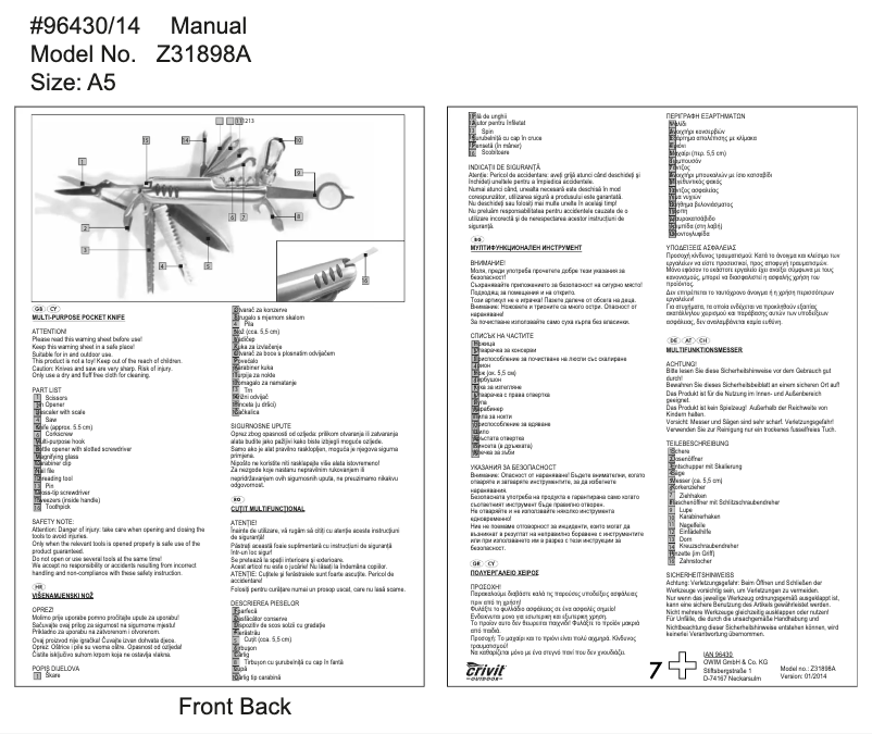 Image de la première page du manuel de l'appareil Z31898A