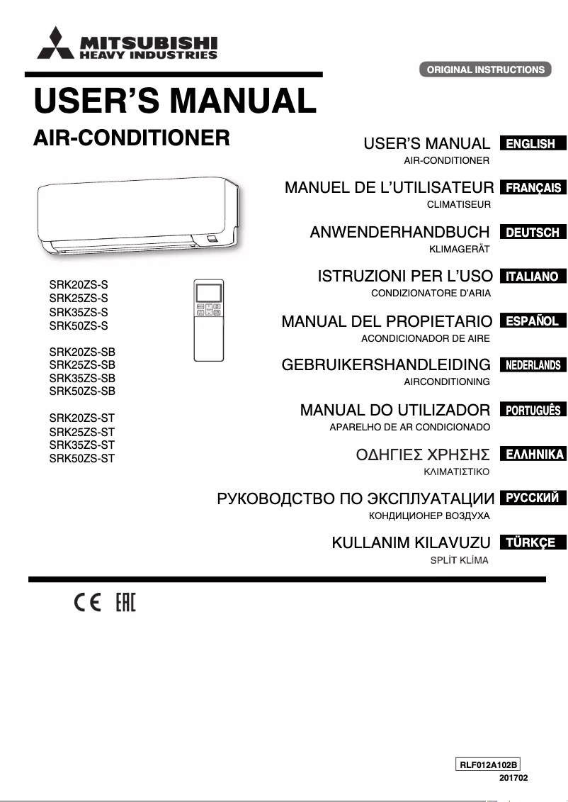 Page 1 de la notice Manuel utilisateur Mitsubishi SRK35ZS-SB
