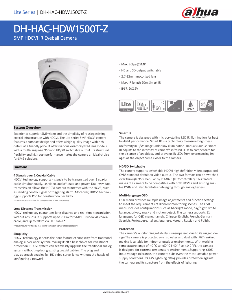 Image de la première page du manuel de l'appareil HAC-HDW1500T-Z