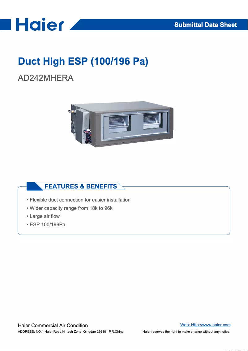 Page 1 de la notice Manuel utilisateur Haier AD242MHERA