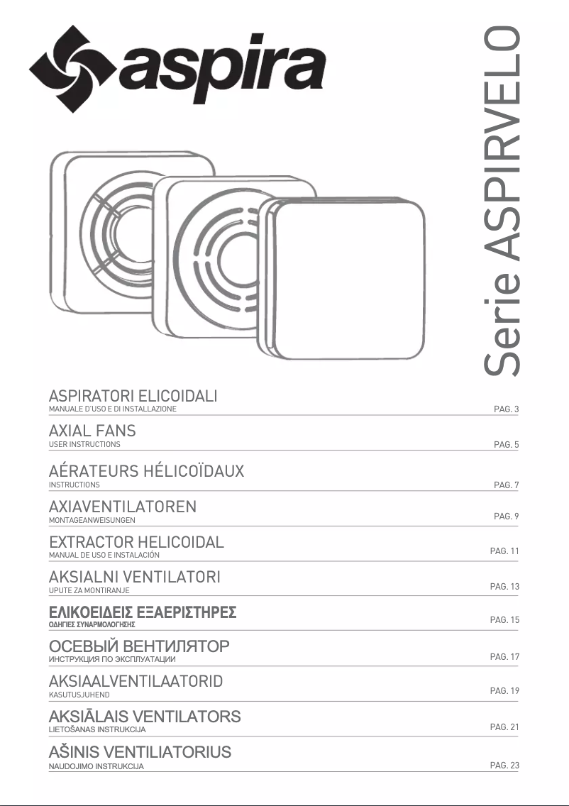 Image de la première page du manuel de l'appareil ASPIRVELO