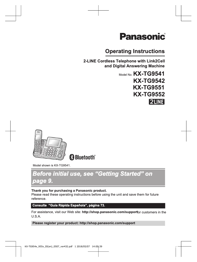 Image de la première page du manuel de l'appareil KX-TG9552