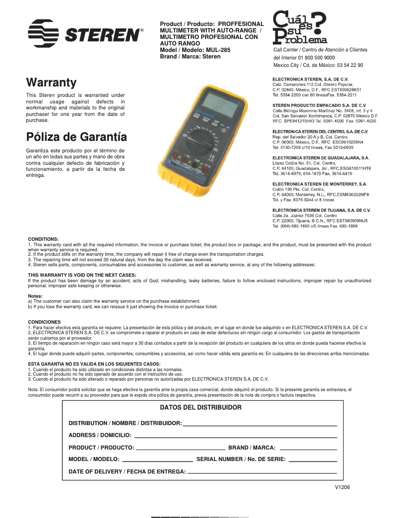 Image de la première page du manuel de l'appareil MUL-285