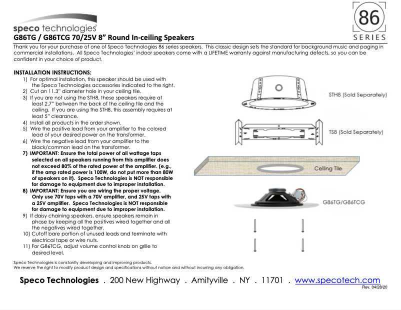 Page 1 de la notice Manuel utilisateur Speco Technologies G86TG
