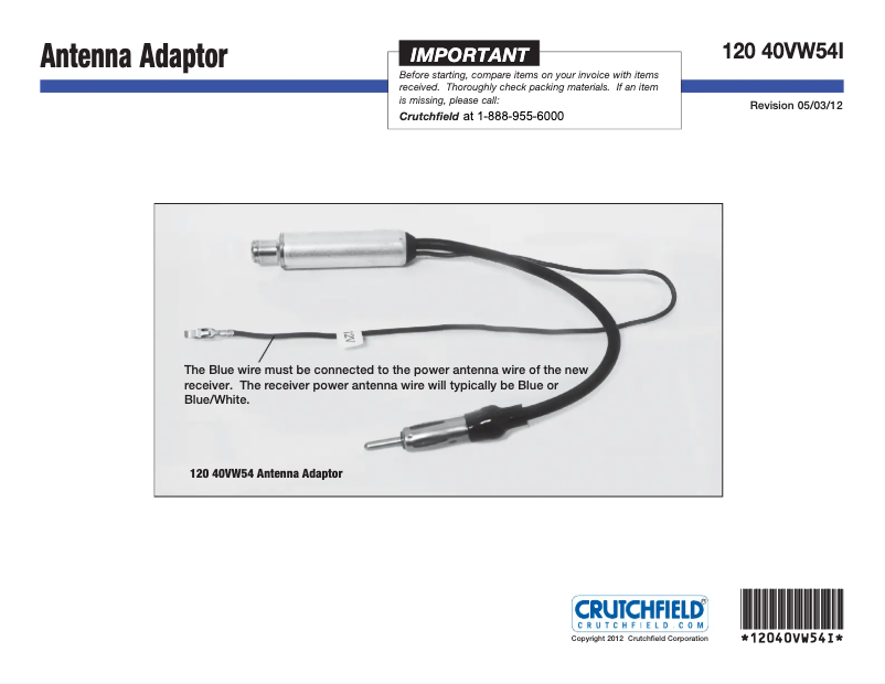 Image de la première page du manuel de l'appareil AntennaWorks 40-VW54