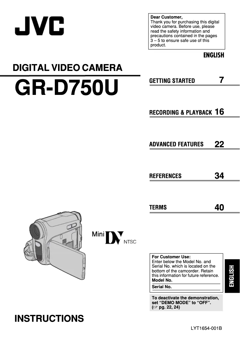 Page 1 de la notice Manuel utilisateur JVC GR-D750