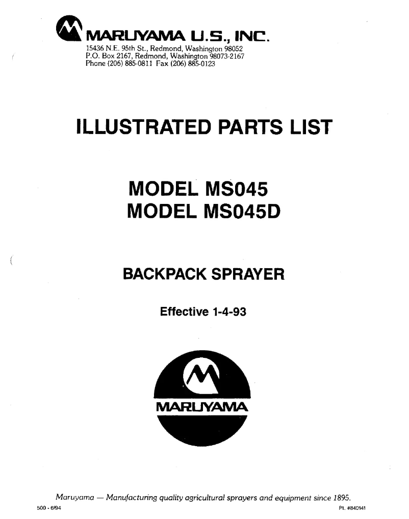 Page n°1 - Manuel utilisateur Maruyama MS045