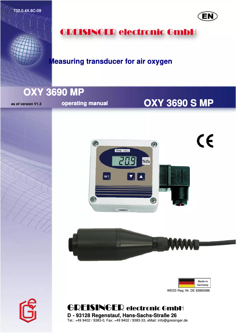 Page n°1 - Manuel utilisateur Greisinger Oxy 3690 MP
