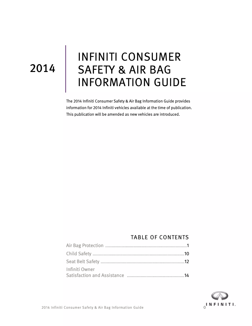 Page 1 de la notice Instructions de sécurité Infiniti Q50 (2014)
