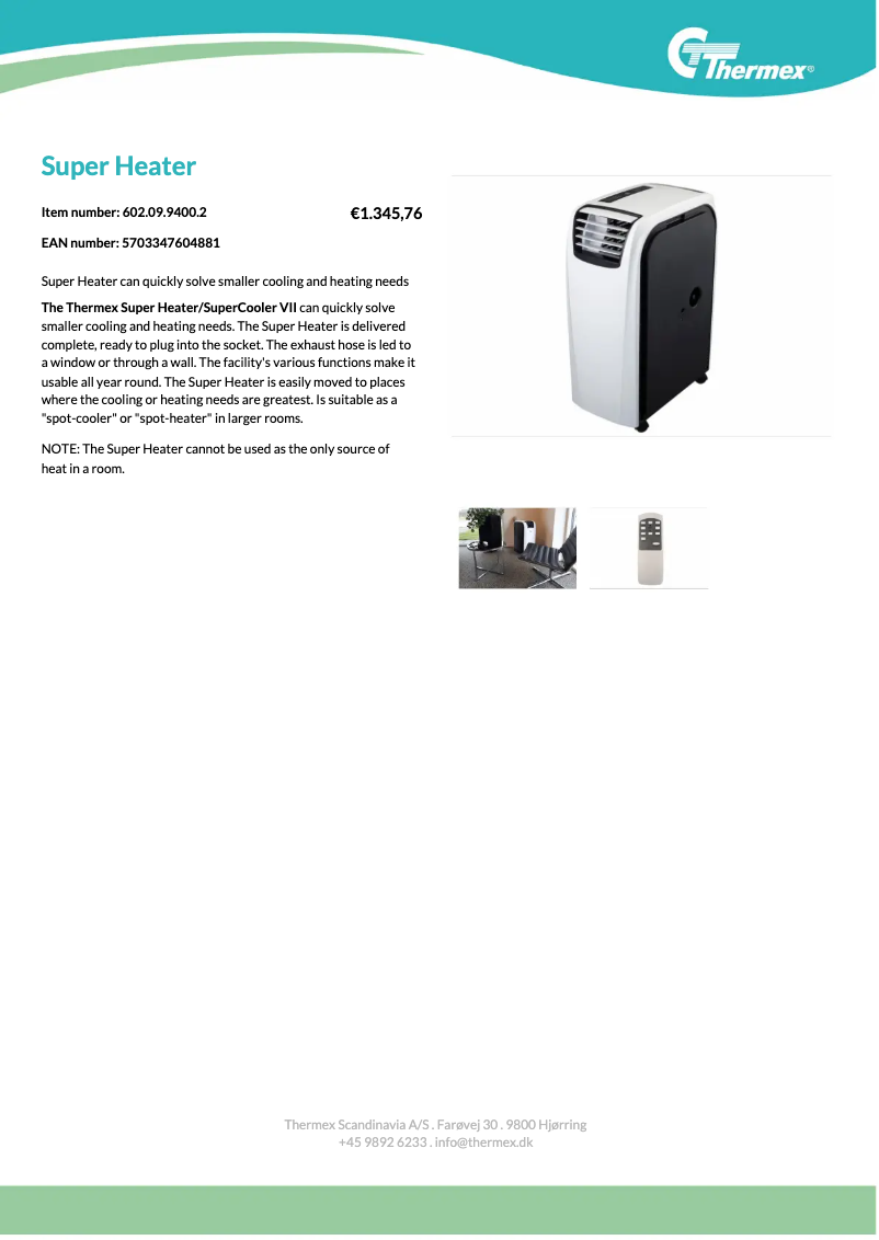 Page 1 de la notice Fiche technique Thermex SuperCooler VII