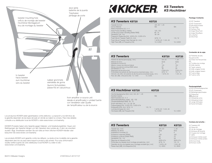Page 1 de la notice Manuel utilisateur Kicker KS Series 1" Tweeter