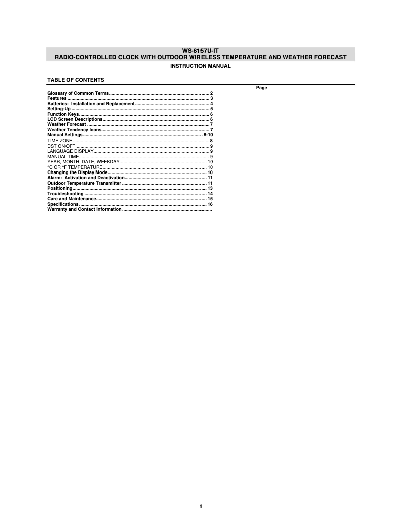 Page 1 de la notice Manuel utilisateur La Crosse Technology WS-8157OAK-IT