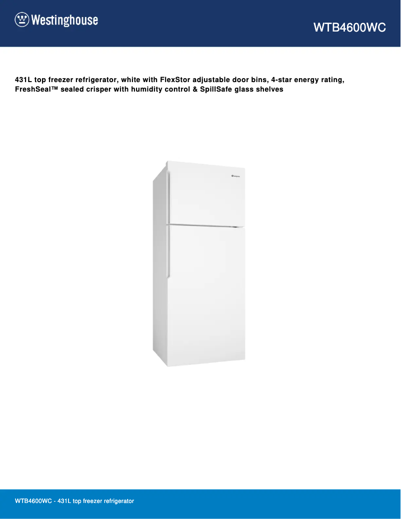 Page n°1 - Fiche technique Westinghouse WTB4600WC