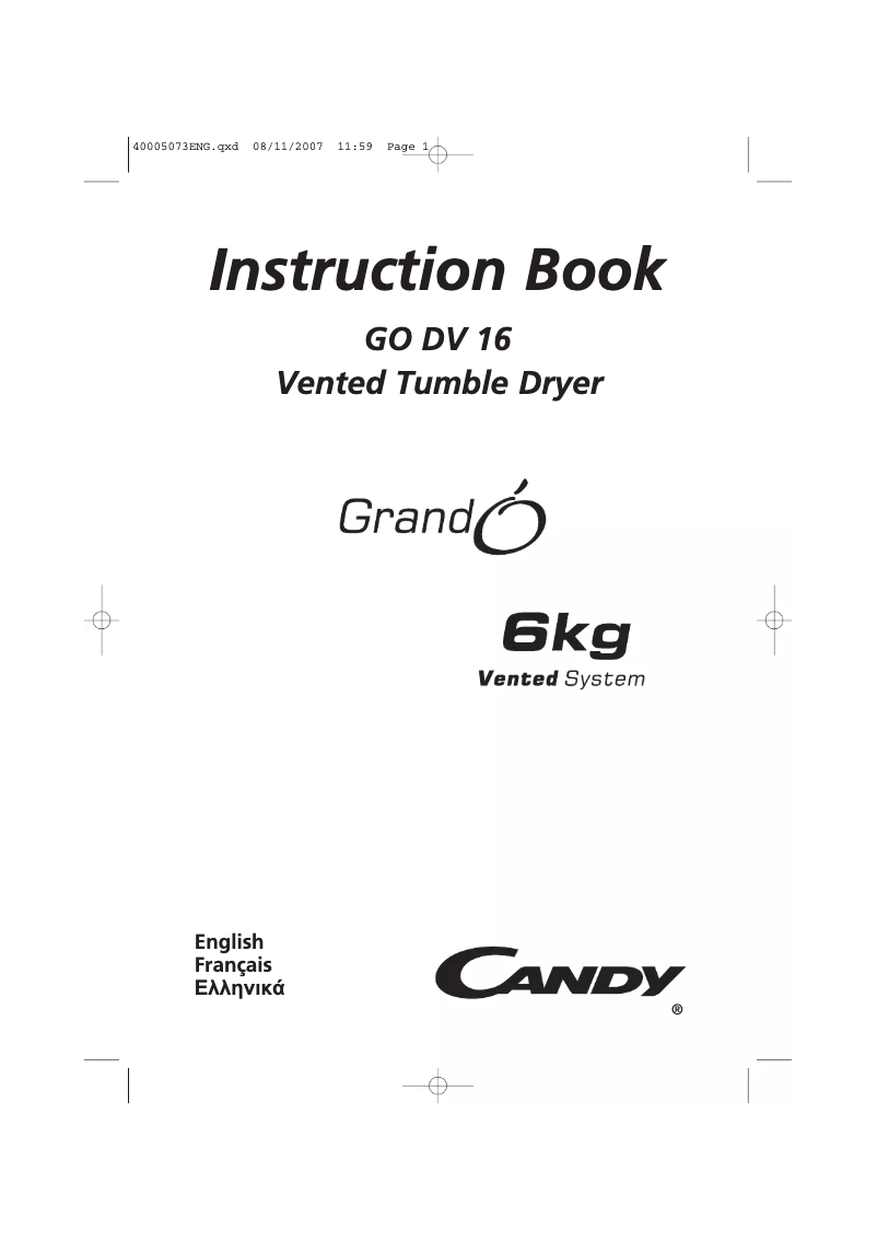 Page 1 de la notice Manuel utilisateur Candy GO DV 16