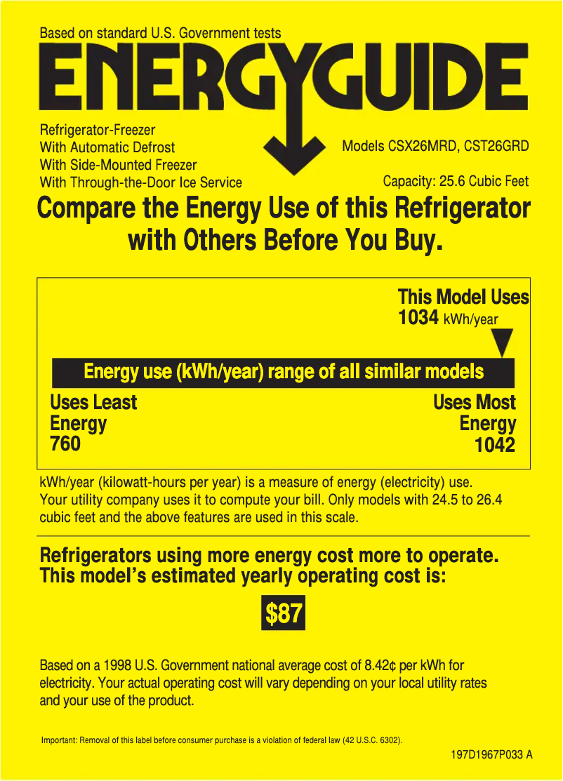 Page n°1 - Label énergétique Hotpoint CSX26MRDWW