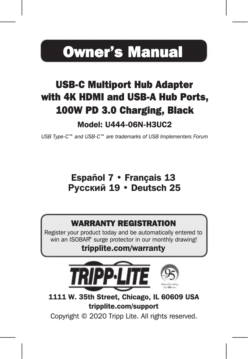Page n°1 - Manuel utilisateur Tripp Lite U444-06N-H3UC2
