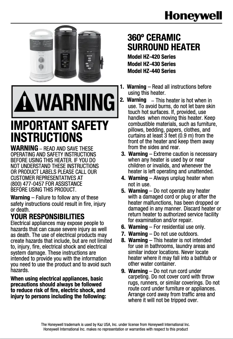 Page 1 de la notice Manuel utilisateur Honeywell EnergySmart HZ-435