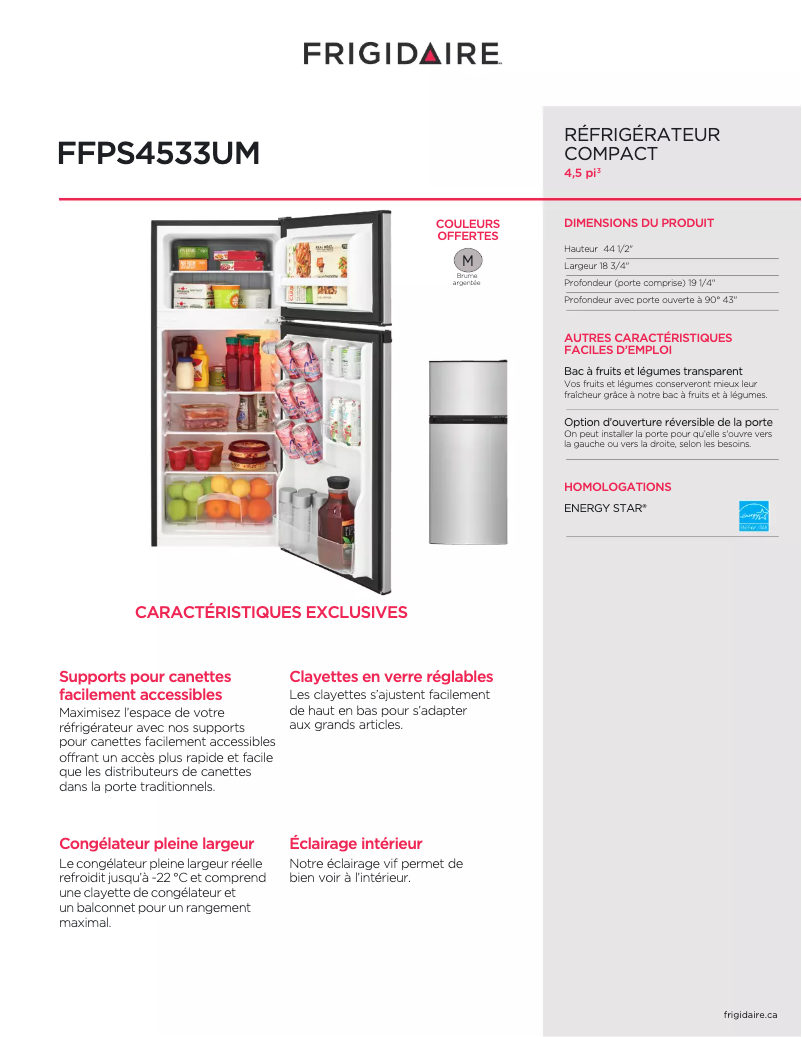 Página 1 del manual Ficha técnica Frigidaire FFPS4533UM