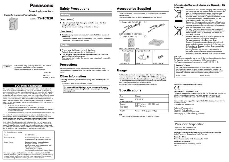 Página 1 del manual Manual de usuario Panasonic TY-TCG20
