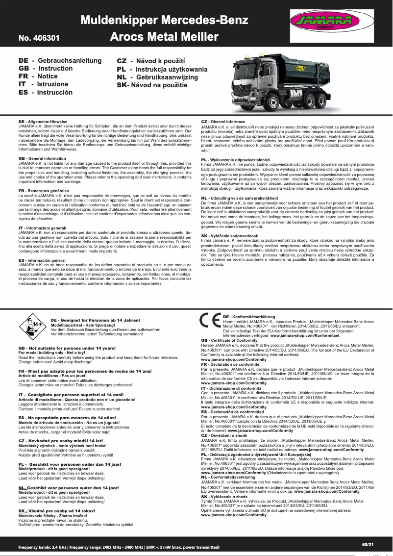 Page 1 de la notice Manuel utilisateur Jamara 406301