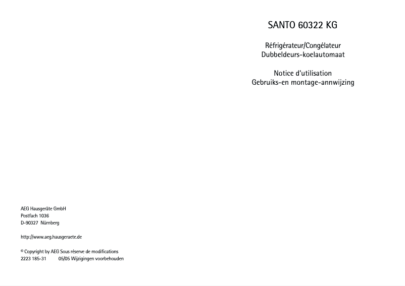 Page n°1 - Manuel utilisateur AEG Santo 60322 KG