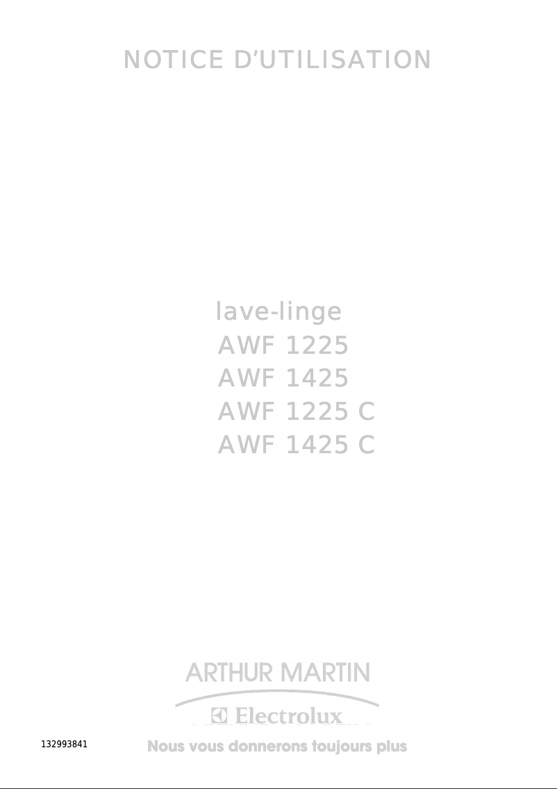 Page 1 de la notice Manuel utilisateur Arthur Martin-Electrolux AWF 1225 C