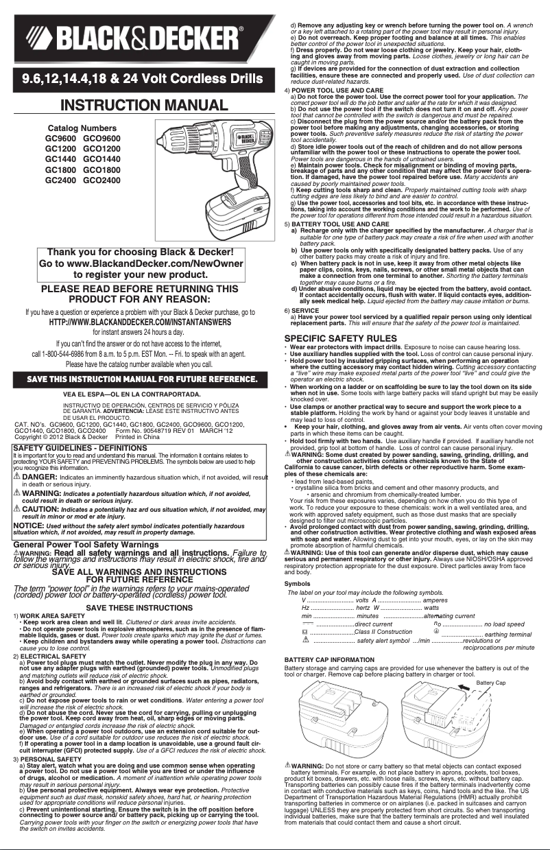 Page 1 de la notice Manuel utilisateur Black & Decker GC1200